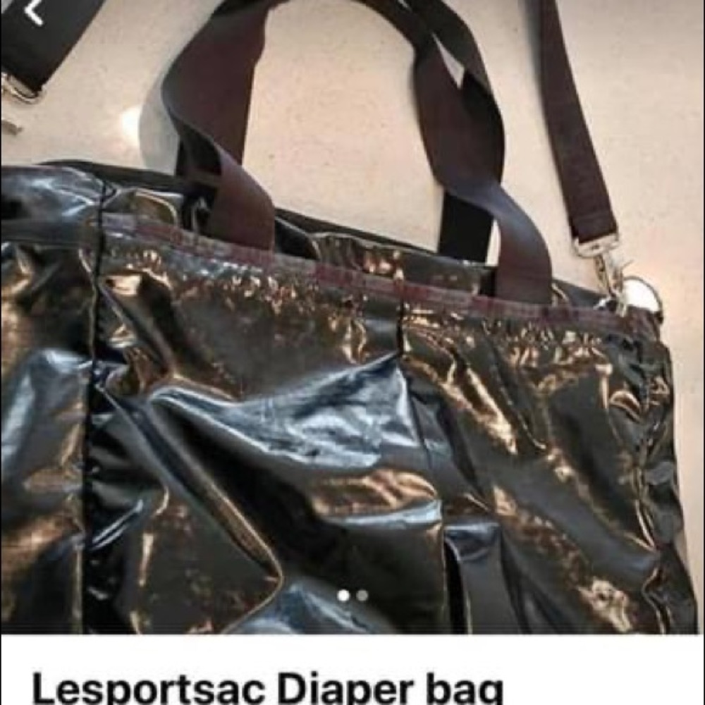 Lesportsac Ryan shiny black diaper bag